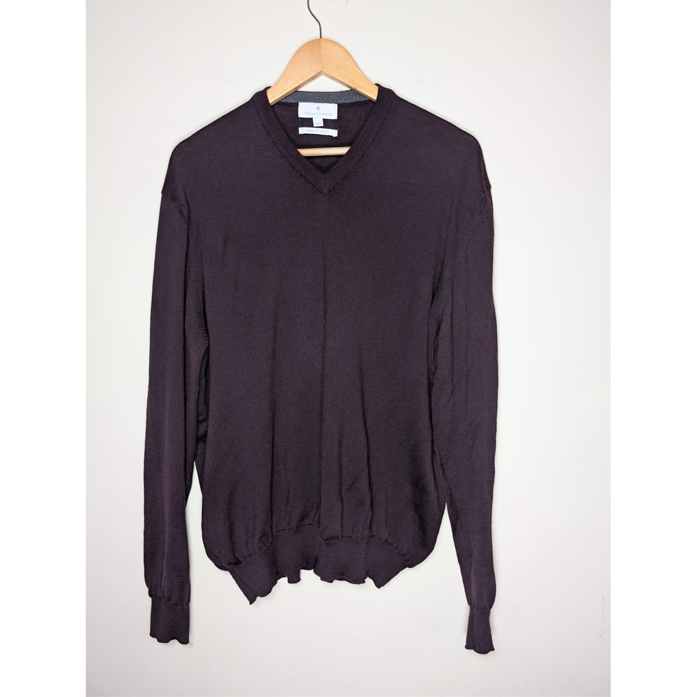 Toscano‎ Firenze V Neck Merino Wool Sweater Men's XXL Dark Plum Made in Italy